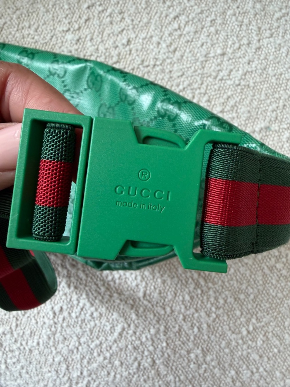Gucci KIDS Green Monogram Stripe Belt Bag - Picture 6 of 9